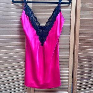 Victoria's Secret hot pink Chemise with Black Lace